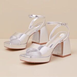 Lulu's Shiny Silver Platform Heels
